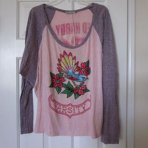 Ed Hardy Jeweled Graphic Varsity Tee Women's L
